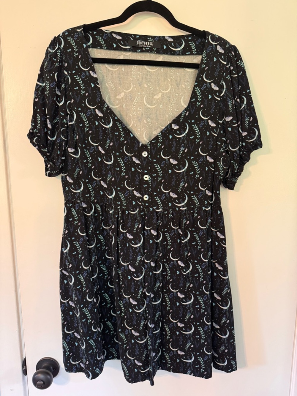 Disturbia Black Moon-Print Button Front Women's Dress
